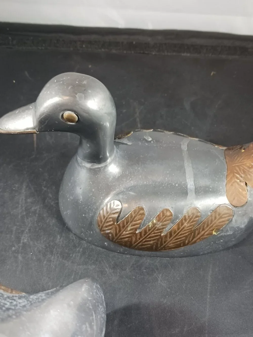 2 Vintage Duck Shape Pewter with Brass Inlay